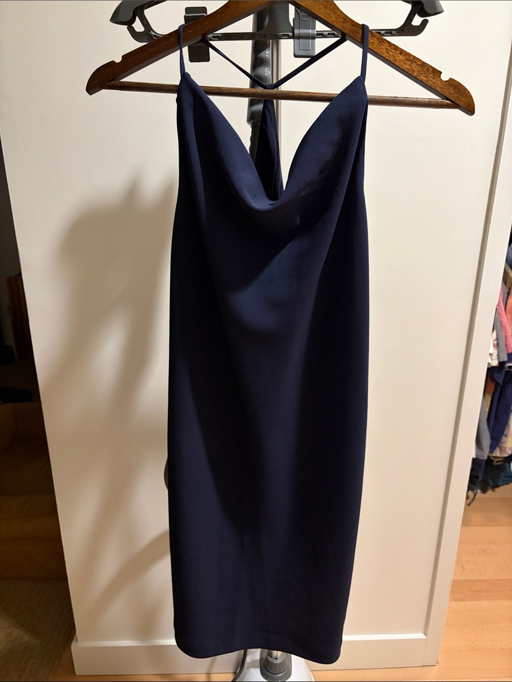 Theory Navy Cowl Neck Slip Dress